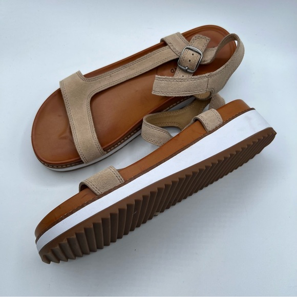 Lucky Brand Ibrien Platform Wedge Sandal Beige Leather - Picture 4 of 10